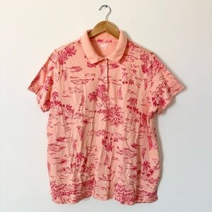 Lands’ End Tropical Polo Top Pink Short Sleeve Cotton Size 1X
